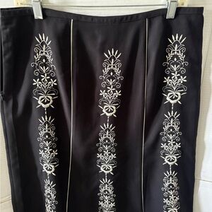 LOFT Black Skirt with White Embroidery